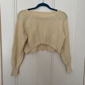Cream Long Sleeve Cropped Knit Sweater